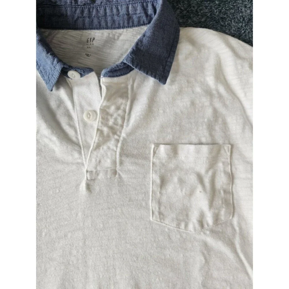 Gap Kids Polo Shirt White Blue Chambray Collar Short Sleeve Size XXL